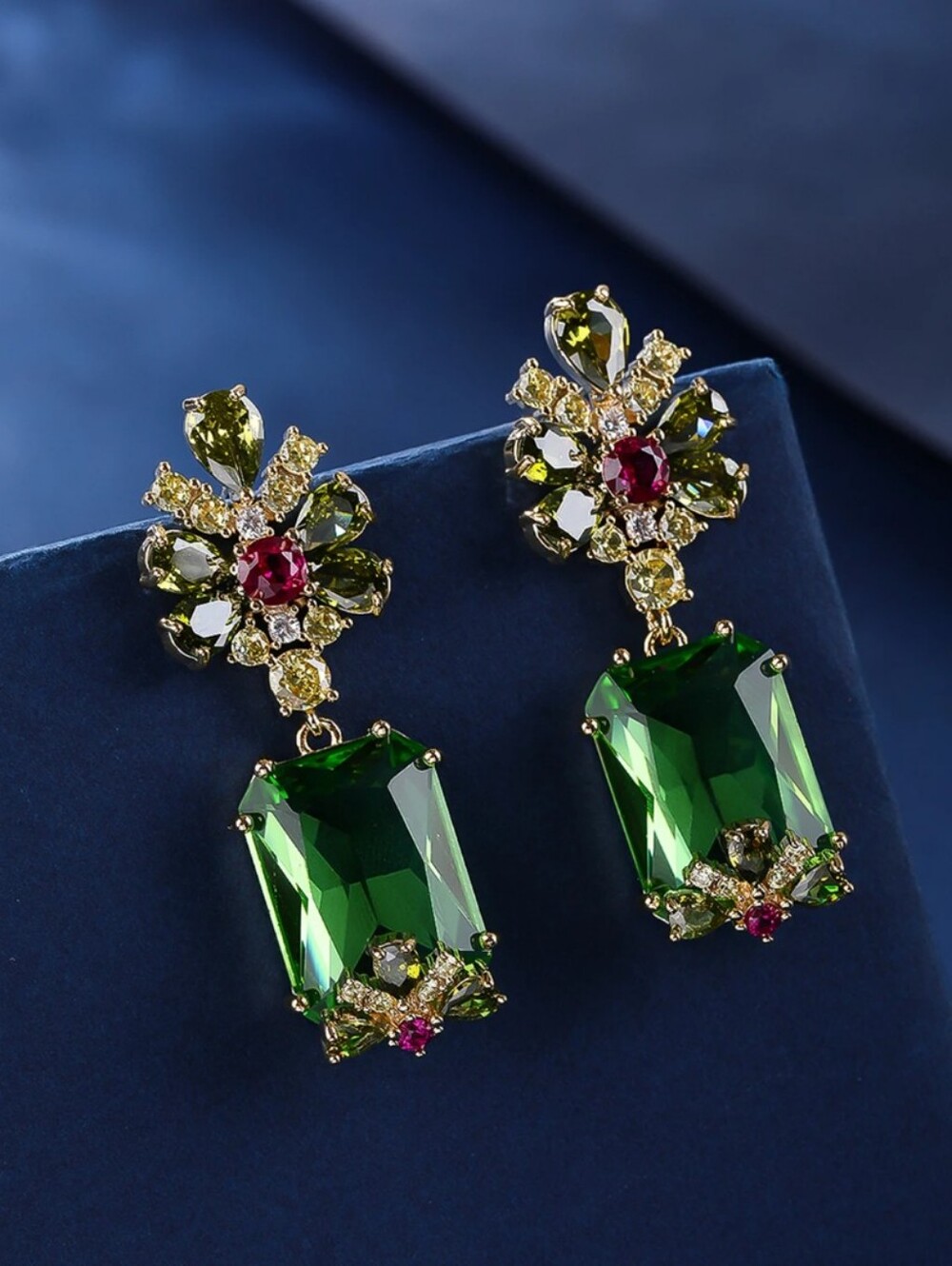 Floral Drop Earrings - Gold Tone
